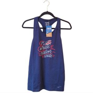 Brooks Women's Navy Blue Flag Motif Distance Tank 2.0 Size M NWT